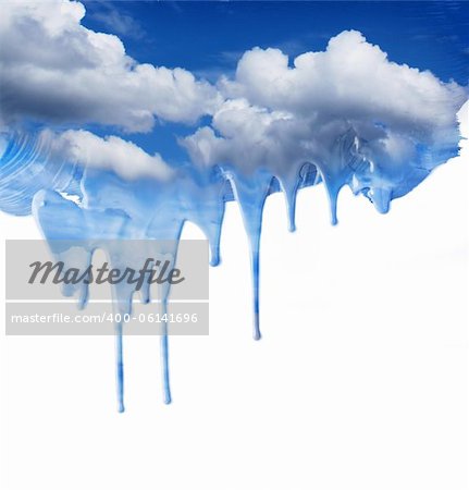 Painted blue sky dripping paint clouds fantasy background