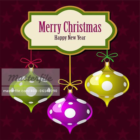 Christmas star background with colorful balls, vector illustration