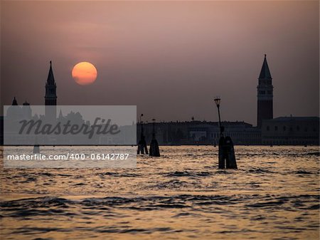 An image of a sunset in Venice Italy