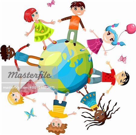 vector illustration of a children ih the world