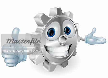 Illustration of a cute cartoon cog mascot giving a thumbs up