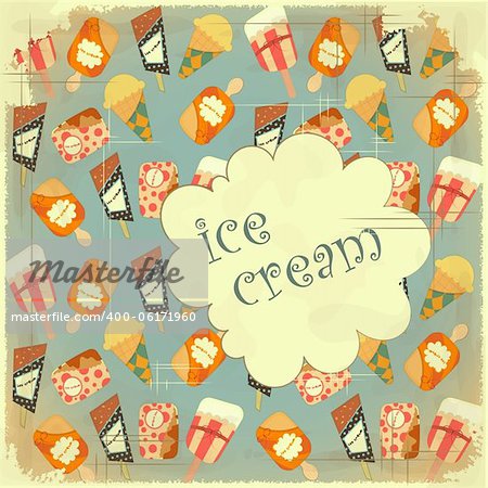 Ice Cream Vintage card Cover retro Menu for Confectionery - Food background - Vector illustration
