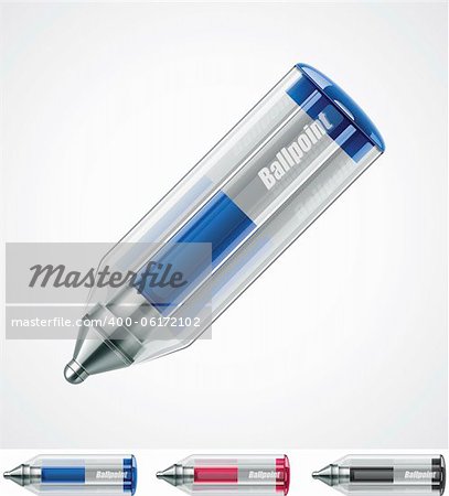 Detailed icon representing ballpoint pen in three colors