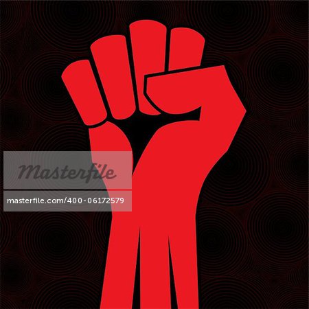 Red clenched fist hand vector. Victory, revolt concept. Revolution, solidarity, punch, strong, strike, change illustration.