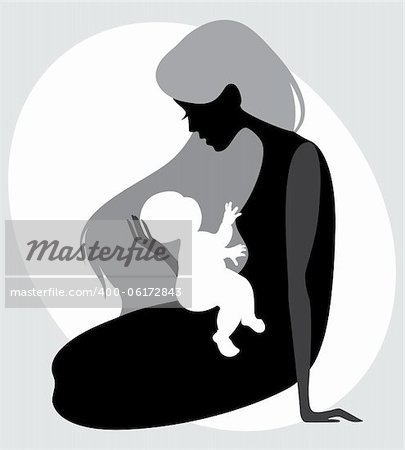 Vector illustration of a mother and child silhouette