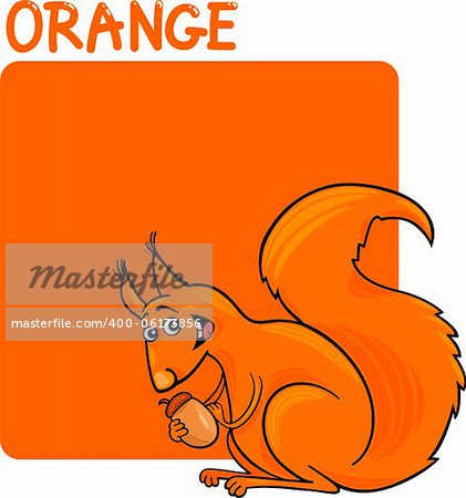 Cartoon Illustration of Color Orange and Squirrel