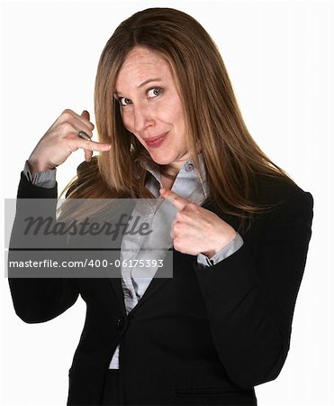 Pretty businesswoman over white background with hands in telephone gesture