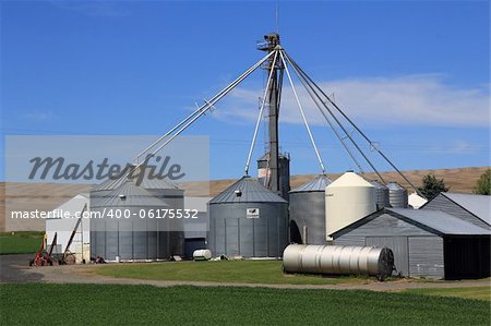 Grain bins on a farm in Eastern Washington