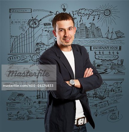 man businessman in suit, with folded hands, looking on camera