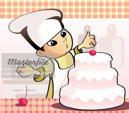Vector illustration of a confectioner baking a cake