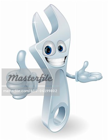 Adjustable spanner cartoon character giving a thumbs up graphic