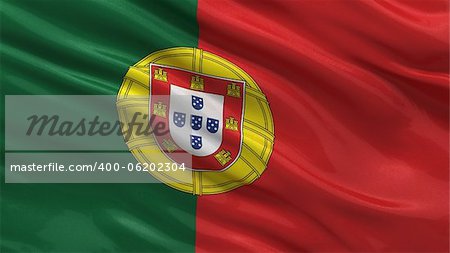 Flag of Portugal waving in the wind with highly detailed fabric texture