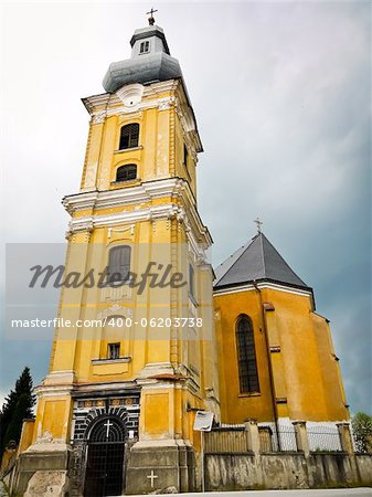Front view of the majestic church with a tower