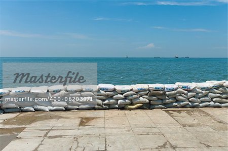 MANILA - SEPTEMBER 30: Wall of sandbags as proctection for the powerful typhoon Nesat who struck the Philippines on September 30, 2011 in Manila, Philippines. At least 16 people were killed, mostly in metro Manila area.