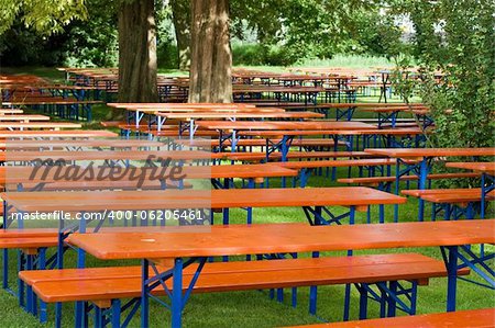 Beer tables and benches in a public park