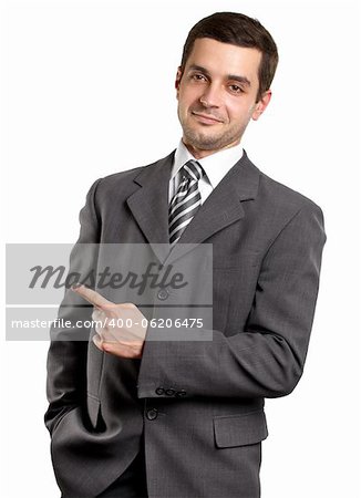 Business man shows something with his finger