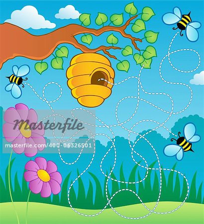 Bee theme maze - vector illustration.