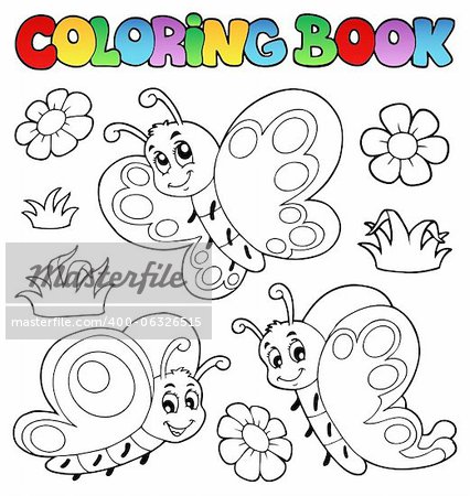 Coloring book with butterflies 2 - vector illustration.