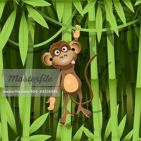 illustration, a brown monkey in the jungle
