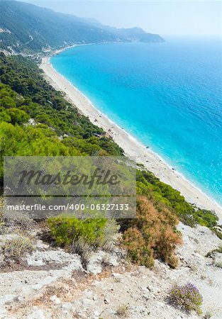 Beautiful summer Lefkada coast beach (Greece, Ionian Sea)  view from up