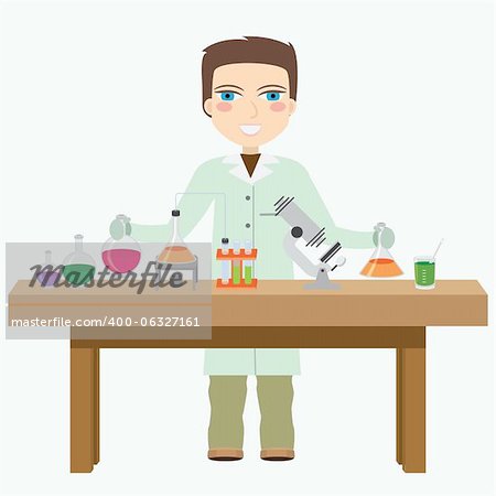 Man chemist do experiment in the laboratory. Also available as a Vector in Adobe illustrator EPS 8 format, compressed in a zip file.