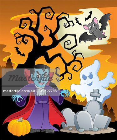 Scene with Halloween theme 7 - vector illustration.