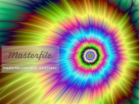 Digital abstract image with a tie-dye explosion of color design in yellow, blue, purple, green, and red