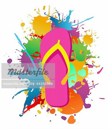 Flip flops over paint color splash isolated over white. Vector file layered for easy manipulation and custom coloring.
