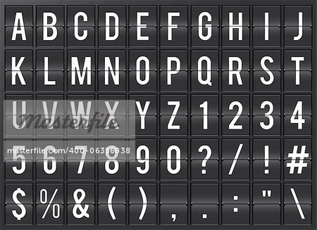 Airport flip chart display. Full alphabet.