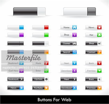 Set of color plastic buttons for web. Vector illustration.