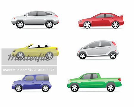 Cars icons set isolated on white background, no transparencies.