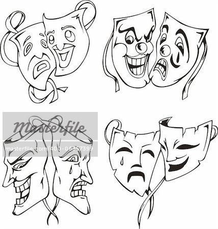 Carnival Masks. Set of black and white vector illustrations.