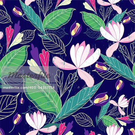 bright seamless floral pattern on a dark blue background