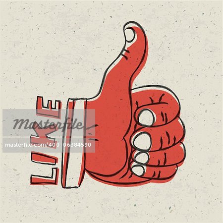 Thumb up symbol. Retro styled vector illustration, EPS10