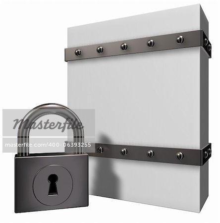 blank box with riveted iron bands and padlock - 3d illustration