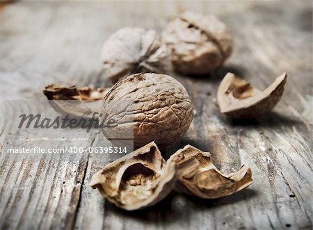 Nuts on rustic wooden table