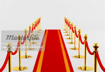 Red carpet with golden fence on a white background