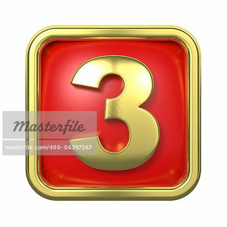 Gold Numbers in Frame, on Red Background - Number 3