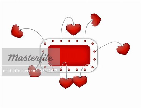 Illustration of frame with glow hearts on wires