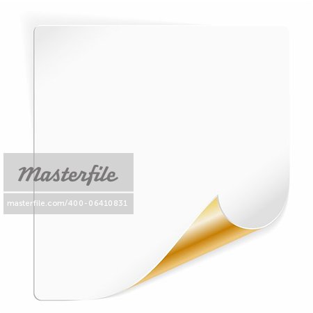 Sheet of white Paper with Curved Gold Corner, vector illustration