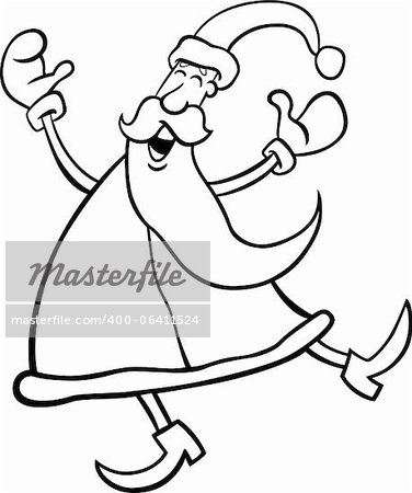 Cartoon Illustration of Funny Christmas Santa Claus or Papa Noel for Coloring Book