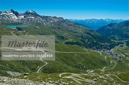 Panoramic view from the trace n.13 on Breuil Cervinia and Goillet lake, Aosta Valley