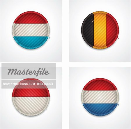 Set of detailed textile badges representing country flags of Europe