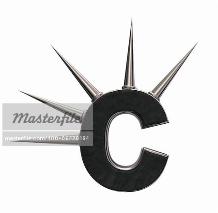 letter c with metal prickles on white background - 3d illustration