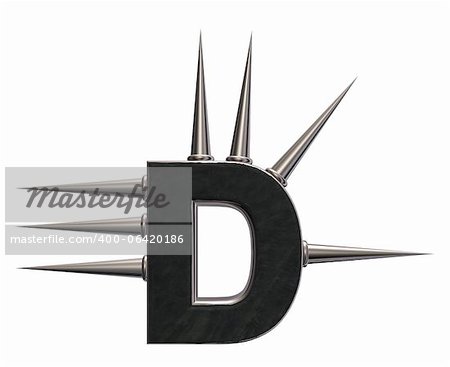 letter d with metal prickles on white background - 3d illustration