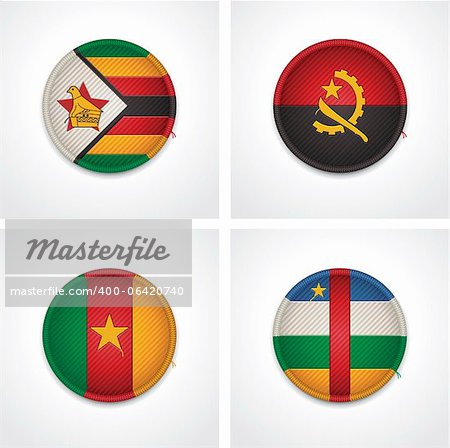 Set of detailed textile badges representing country flags of Africa