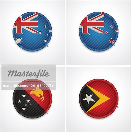 Set of detailed textile badges representing country flags of Oceania