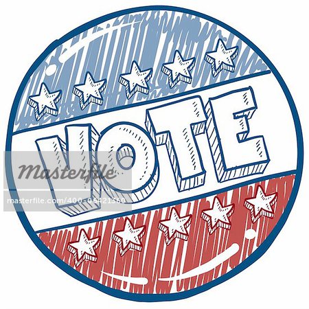 Doodle style vote in the election campaign button illustration in vector format.