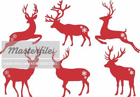Christmas deer stag silhouettes, vector set