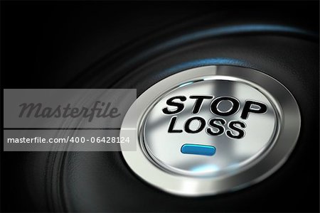 stop loss button with blue led over black background, finance concept